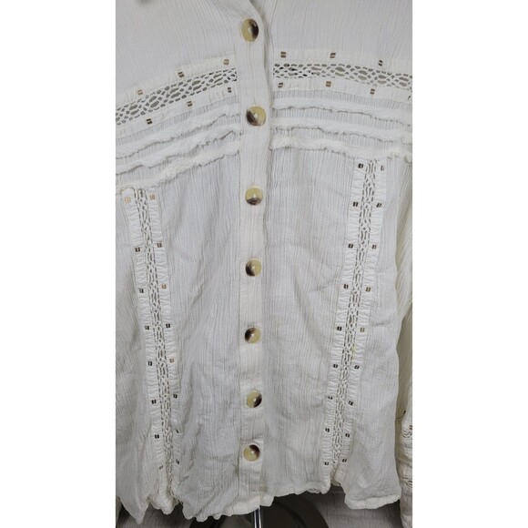 Free People Emmie Embroidered Lace Button Down Blouse (Ivory) – Size L - Picture 10 of 12